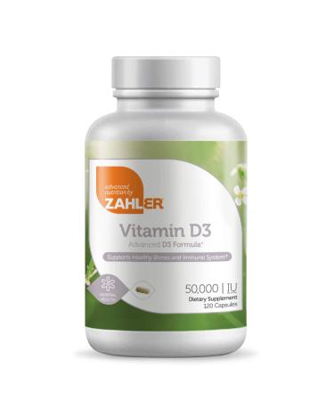Zahler Vitamin D3 50 000 IU Advanced Weekly Vitamin D Supplement Supporting Bones Muscle Teeth and Immune System Certifed Kosher 120 Capsules