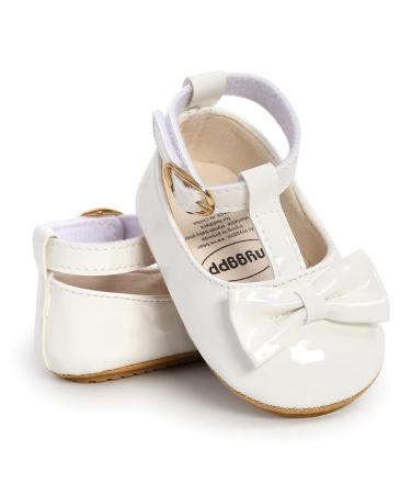 Baby Anti-Slip First Walking Shoes Baby Boys Girls Princess Soft Sole Toddler Shoes Sneakers Infant PU Leather Prewalkers for 0-18 Months with Sock 6-12 Months White 14