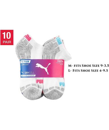 Puma Youth Girls 10-Pair No Show Socks | Cushioned Footbed | Mesh Ventilation | Arch Support | Size 4-9.5 - Buy Online on GoSupps.com