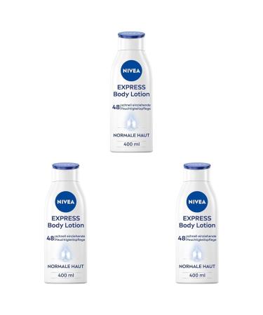 NIVEA Express Body Lotion (400 ml) light fast -moving body lotion moisturizing body cream with marine minerals and Nivea deep care serum (pack with 3) 400 ml (3 -pack)