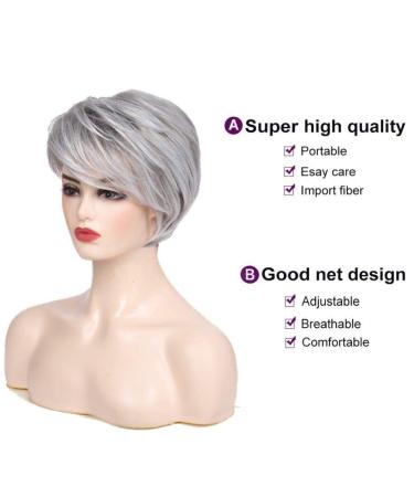 Beweig Short Grey Wig for White Women - Layered Silver Gray Wig with Bangs | Synthetic Hair Replacement - Buy Online on GoSupps.com