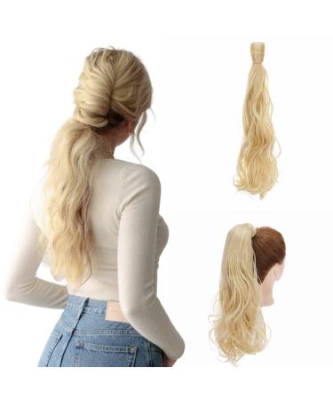 Ponytail Extension Wrap Around Long Straight Curly Clip in Ponytail Hair Extensions for Women Brown Black Blonde Hairpiece 17"-Curly Golden mix Bleach Blonde Golden mix Bleach Blonde 17 Inch