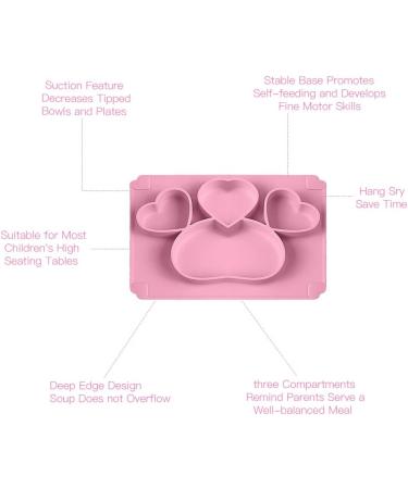 SFCCMM Toddler Baby Plates Silicone Divided Cartoon - Portable Non Slip Suction Toddler Plates for Children Baby and Kids Baby Dinnerware Eating Food Plates (Love Pink) - Buy Online on GoSupps.com