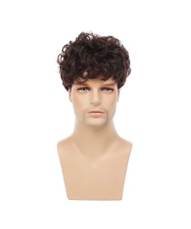 Swiking Men Brown Afro Wig - Short Fluffy Curly Synthetic Hair for Halloween Party Cosplay - Buy Online on GoSupps.com