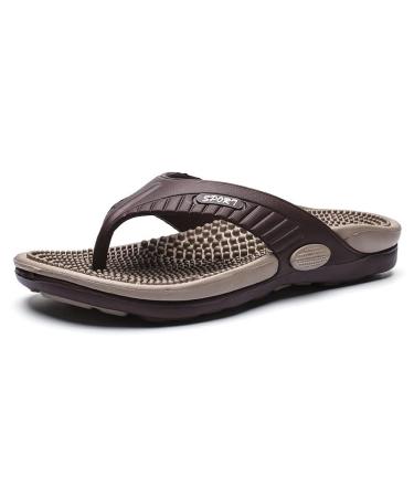 DSLED Massage Flip Flops for Men & Women Acupressure Sandals Massage Slippers Relief Plantar Fasciitis Heel Arch Arthritis Pain 44 Khaki