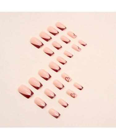 Justotry 24-Piece Dark Red Heart Angular Press-On Nails | Beautiful Fake Square Fingernails for Women - Buy Online on GoSupps.com