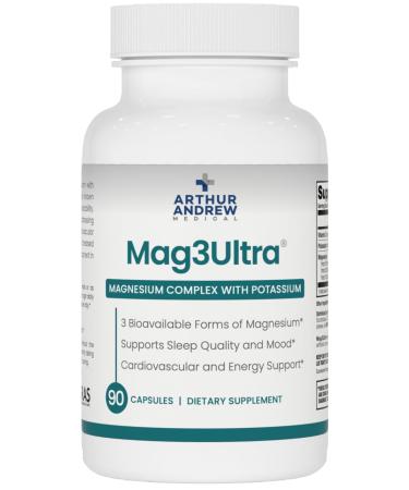 Arthur Andrew Medical Mag3Ultra Triple Magnesium Supplement Sucrosomial Bisglycinate Taurate for Muscle Stress Mood Nerve Bone & Heart Support 90 Capsules