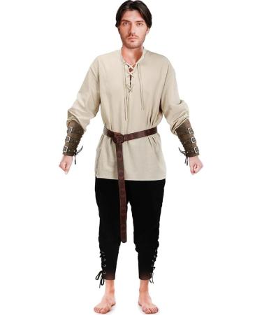 Occin Men's Medieval Clothing Set - 5 Piece Renaissance Costume with Shirt Pants Belt & Accessories - Viking Style Lace-Up Design - Buy Online on GoSupps.com