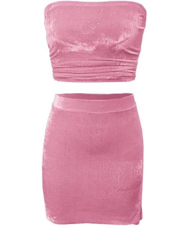 Sexy Heart Shaped Drilling Top for Women with High Waist and Skirt Chewing Gum Machine Costume Pink M - Buy Online on GoSupps.com