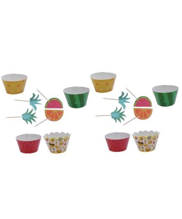 HOMSFOU 48 Pcs Hawaiian Themed Party Decorations Hawaii Themed Party Decorations Fruit Cupcake Toppers Cake Decoration for Kids Birthday Cake Decorations Kids Decor Hawaii Cupcake Toppper