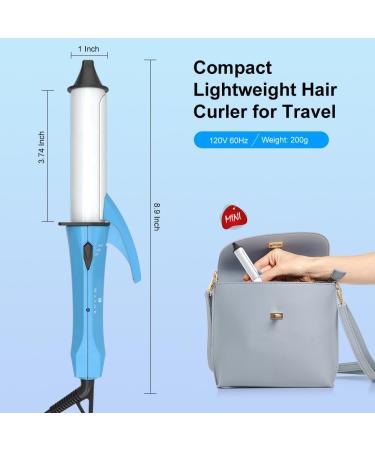 Mini Curling Iron for Short Hair | Travel Size 1" Ceramic Wand - Fast Heat-Up Adjustable Temp Portable Hair Curler in Blue - Buy Online on GoSupps.com