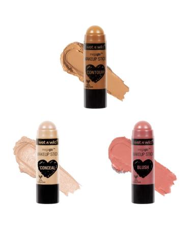 Wet n Wild MegaGlo Makeup Stick Conceal and Contour Brown Oak's On You & MegaGlo Conceal & Contour Stick|Concealer Makeup Stick & MegaGlo Makeup Stick Conceal and Contour Blush Pink Floral Majority