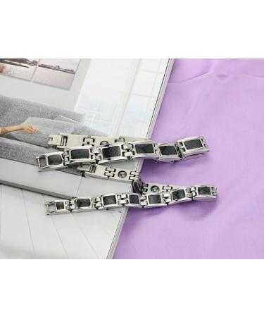 Jewelrywe Carbon Fiber Magnetic Bracelet for Men & Women - Stainless Steel Fantasy Colors Silver & Black 21.5cm/19.5cm Includes Gift Bag - Buy Online on GoSupps.com
