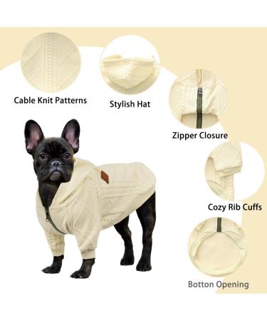 Meioro Zipper Hoodie Dog Sweater - Warm Winter Pet Clothes for French Bulldogs & Cats (M White) - Buy Online on GoSupps.com