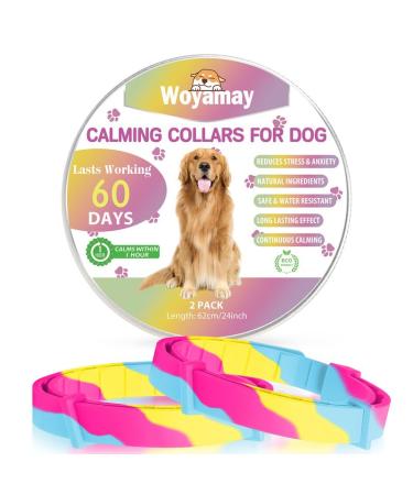 Woyamay calm collar for dogs |Adjustable sedative collar dog with fear stress |Natural dog collar with pheromones for dogs of all sizes60 days of action time |2 pieces of rainbow rainbow-2 pieces