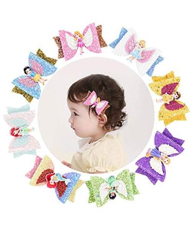 Colorful Princess Glitter Hair Bows Set - 8pcs Girls Hair Accessories - Buy Online on GoSupps.com