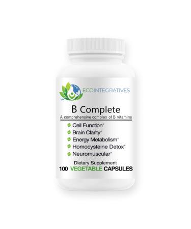 EcoIntegratives B Complete with Folate All Vitamins B1 B2 B3 B5 B6 B7 B9 B12 and Choline Bitartrate for Energy Brain Clarity Neuro Metabolism 100 Vegan Capsules
