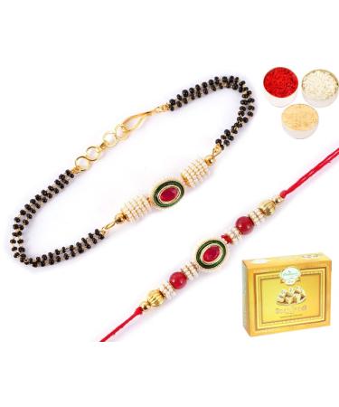 Ghasitaram Gifts Rakhis Online - Rakhi for Brother-RT-Mangal Bhaiya Bhabhi Rakhi with 200 GMS of Soan Papdi Rakhi Set with 200 gms of Soan Papdi