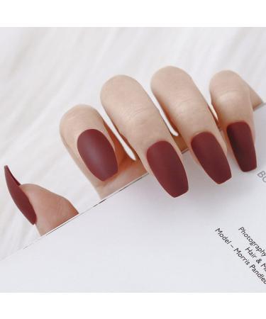 Sethexy 24-Piece Matte Ballerina Nail Tips - Medium Acrylic Coffin Nails in Wine Color for Women & Girls - Perfect for Art & Everyday Use - Buy Online on GoSupps.com