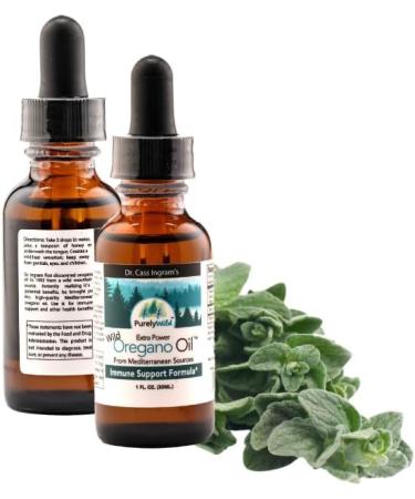 PURELY WILD Dr. Cass Ingram's Extra Power Oregano Oil from Mediterranean Sources Immune Support Supplement Oil of Oregano Drops Non-GMO Wild-Harvested 432 Servings 1 fl oz