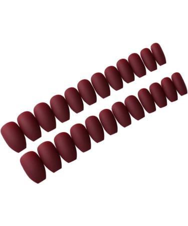 Beaupretty Wine Red Coffin Nails Full Cover Matte False Nails French Acrylic Press On Nails for Women 24pcs - Buy Online on GoSupps.com