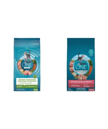 Purina ONE Dry Cat Food Indoor Advantage + Healthy Kitten Food | 1.8 kg Each