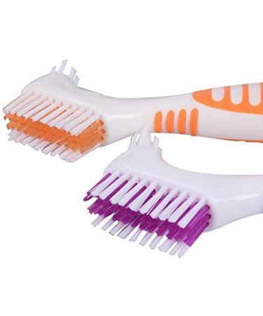Dental Prostheses Cleaning Brush Set | Ergonomic False Teeth Brush with Double Bristles for Denture Care (Purple) - Portable & Multi-Layer Design - Buy Online on GoSupps.com