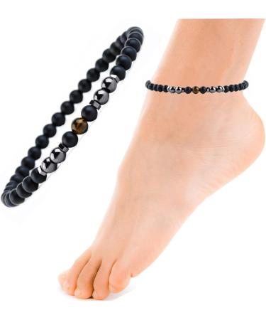 Magnetic Foot Chain - Black Frosted Stone 8.3 Inner 6mm - 2 Packs Removes Static Electricity Improves Sleep - Tiger Eye + Matted Stone - Buy Online on GoSupps.com