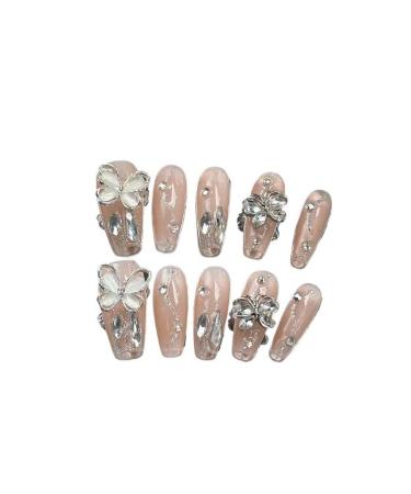 Temperament manicure broken diamond butterfly gradient manual manicure wearing a white patch with long detachable and lasting together.(XS)