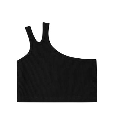 Toddler Kids Girls Dance Tank Top One Shoulder Racerback Tie Dye Crop Tank Top Sleeveless Black Bra Top Girls Black 5-6 Years