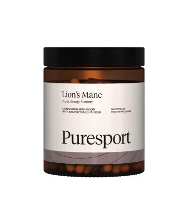 Puresport Lion's Mane Supplement | 60 Capsules | Lion's Mane Mushroom with 30% Polysaccharides | for The Brain Focus Energy and Memory