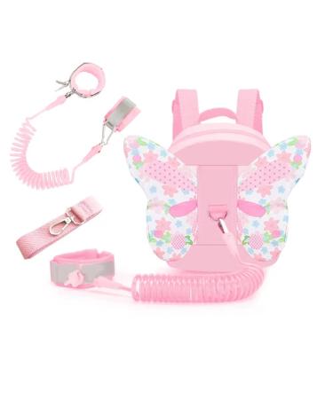 ibestby 3 in 1 Toddler Backpack with Leash Anti Lost Wrist Link and Safe Strap Belt Baby Harness Leash for Walking with Butterfly Wings Suitable for 13 Years Girls