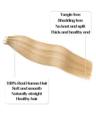 VARIO TAPE Real Hair Extensions - 20 Pieces 50g #12P613 Gold Brown Highlighted Blonde 16 inch Gift for Women - Buy Online on GoSupps.com