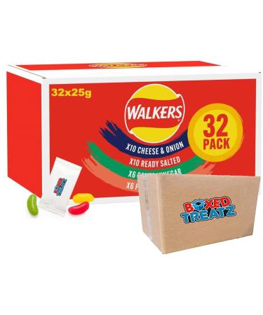 Walkers Classic Variety Multipack Crisps 32X25g Contains 4 Flavours Cheese And Onion Ready Salted Salt & Vinegar Prawn Cocktail Boxed Treatz