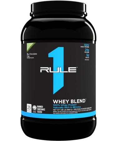 Rule 1 Whey Blend | 100% Whey Protein From Whey Concentrates Isolates & Hydrolysates | 24 Grams Protein 5 Grams BCAAs & 4 Grams Glutamine Per Serving (2LB Mint Chocolate Chip) Mint Chocolate Chip 2LB