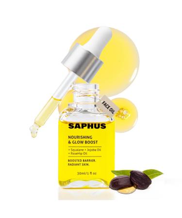 SAPHUS Lightweight Face Oil Serum with Squalane Jojoba & Rosehip Non-Greasy Fast-Absorbing Formula for Dry/Sensitive Skin Vegan Fragrance-Free Under Makeup Use