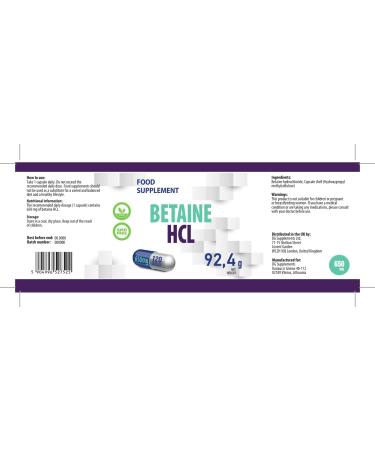 Hepatica Betain HCL 650mg 120 Vegan Capsules Third Party Laboratory Tested High Strength Dietary Supplements - Buy Online on GoSupps.com