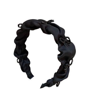 gaobaozhu Satin Pleat Hairbands For Women Fabric Headbands Headwrap Hair Accessories Wide Band Hair Band Hair Hoop Black Wide Headband Accessories for Women and Girls