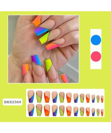 24Pcs Press on Nails Long French Tips Fake Nails Acrylic T-Shape False Nails Summer Reusable Ombre Artificial Nails for Women and Girls - Buy Online on GoSupps.com