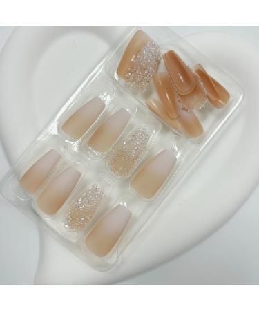 Shop Medium Press on Nails - Coffin Shape Matte Gradient Pink with Rhinestones | 24Pcs Full Cover Glue-On Acrylic Nails for Women & Girls - Buy Online on GoSupps.com