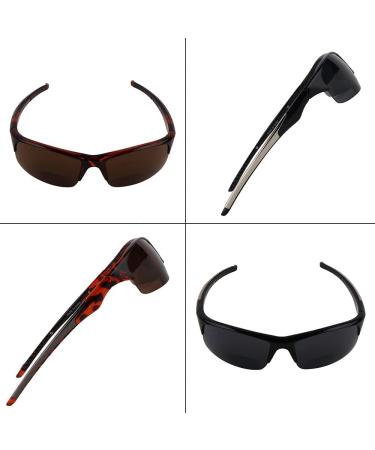 Wrap Around Bifocal Sunglasses for Men & Women - 2 Pairs Outdoor Sports Sun Reading Glasses | 2.5x Black & Tortoise - Buy Online on GoSupps.com