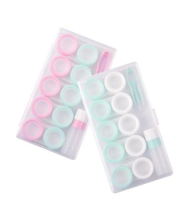 Partykindom 2 sets Storage box for colored contact lenses Contact lens container Case Colored House Macaron Macaron Storage Box Pinchs Travel light green 14.5x8.2cm