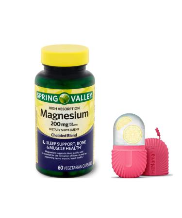 Spring Valley Magnesium Bone & Muscle Health Dietary Supplement Vegetarian Capsules 200 mg 60 Count Bundle and Gift Ice Roller for Face