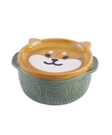 Lozjokad Cartoon Japanese Ceramic Dog Noodle Bowls with Lids Cute Animal Soup Salad Fruit Bowl Kitchen Tableware A