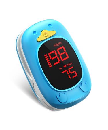 Paediatric Pulse Oximetry HOLFENRY Pulse Oximeter Oxygen Monitor Finger For Kids and Child Over 2 Children's Sats Monitor Checking Oxygen Saturation Heart Rate PI At Home School or Trip Use Mint Blue