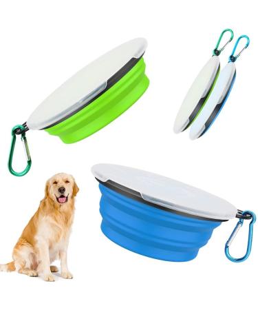 Dog bowls foldable travel bowl 2 pieces of feeding dog bitches with lids and hooks spout -safe dog bowl portable silicone drinking shell for cats dogs hikes and camping (XL green blue) XL Green Blue - Buy Online on GoSupps.com