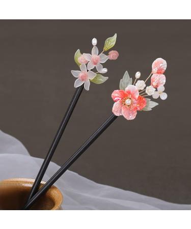 2 Pcs Rabithenn Chinese Style Hair Sticks Flower Wooden Hair Chopsticks Retro Flower Decor with Tassel Wooden Handmade Hairpin Hair Accessories for Women Girls Long Hair (Flower A)
