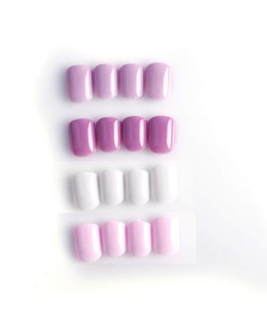 Laza 96 Pcs Colorful Fake Nails 4 Pack Lavender Violet Color Square Full Cover Short UV Coat Artificial Acrylic Nails - Pink Sunset 96 Count (Pack of 1) Pink Sunset
