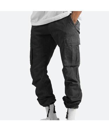 Men's Relaxed Fit Khaki Cargo Pants - Slim Beach Work Streetwear with Zipper Pockets | Black, Small - Buy Online on GoSupps.com