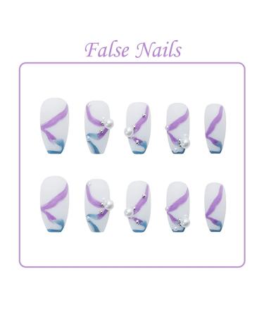 Shop Pearl False Nails - 24 Pcs Purple Press On Medium Coffin Nails for Women & Girls | Perfect for Parties & Salons - Buy Online on GoSupps.com